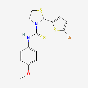 molecular formula C15H15BrN2OS3 B10888807 2-(5-bromothiophen-2-yl)-N-(4-methoxyphenyl)-1,3-thiazolidine-3-carbothioamide 