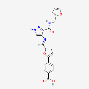 molecular formula C22H18N4O5 B10888810 4-{5-[(E)-({3-[(furan-2-ylmethyl)carbamoyl]-1-methyl-1H-pyrazol-4-yl}imino)methyl]furan-2-yl}benzoic acid 