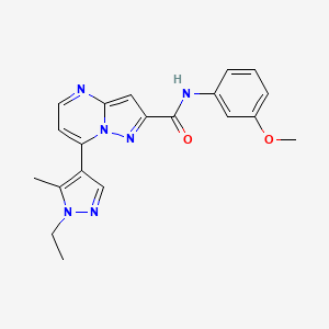 molecular formula C20H20N6O2 B10888856 7-(1-ethyl-5-methyl-1H-pyrazol-4-yl)-N-(3-methoxyphenyl)pyrazolo[1,5-a]pyrimidine-2-carboxamide 