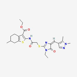 molecular formula C25H31N5O4S2 B10888928 ethyl 2-{[({(4E)-4-[(1,5-dimethyl-1H-pyrazol-4-yl)methylidene]-1-ethyl-5-oxo-4,5-dihydro-1H-imidazol-2-yl}sulfanyl)acetyl]amino}-6-methyl-4,5,6,7-tetrahydro-1-benzothiophene-3-carboxylate 