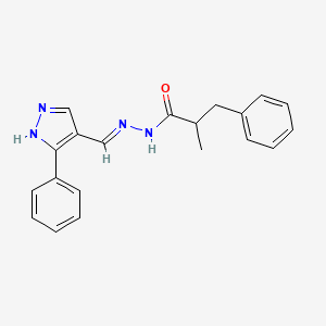 2-methyl-3-phenyl-N'-[(E)-(3-phenyl-1H-pyrazol-4-yl)methylidene]propanehydrazide