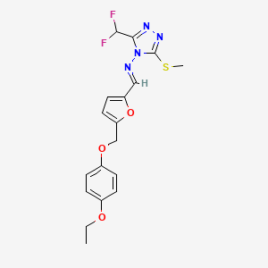 molecular formula C18H18F2N4O3S B10888956 3-(difluoromethyl)-N-[(E)-{5-[(4-ethoxyphenoxy)methyl]furan-2-yl}methylidene]-5-(methylsulfanyl)-4H-1,2,4-triazol-4-amine 