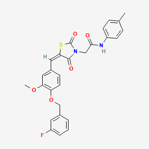 molecular formula C27H23FN2O5S B10888983 2-[(5E)-5-{4-[(3-fluorobenzyl)oxy]-3-methoxybenzylidene}-2,4-dioxo-1,3-thiazolidin-3-yl]-N-(4-methylphenyl)acetamide 