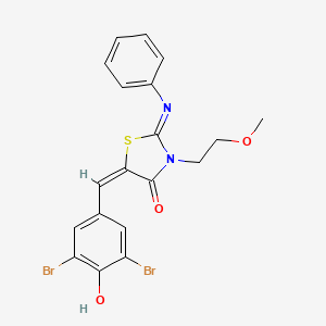 (2Z,5E)-5-(3,5-dibromo-4-hydroxybenzylidene)-3-(2-methoxyethyl)-2-(phenylimino)-1,3-thiazolidin-4-one