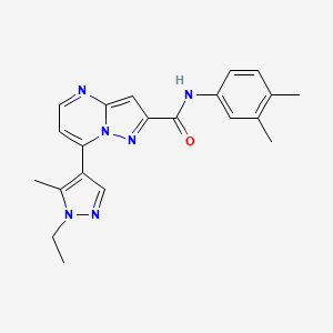 molecular formula C21H22N6O B10889151 N-(3,4-dimethylphenyl)-7-(1-ethyl-5-methyl-1H-pyrazol-4-yl)pyrazolo[1,5-a]pyrimidine-2-carboxamide 