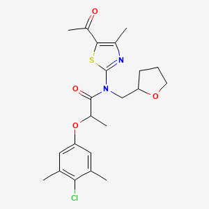 molecular formula C22H27ClN2O4S B10889349 N-(5-acetyl-4-methyl-1,3-thiazol-2-yl)-2-(4-chloro-3,5-dimethylphenoxy)-N-(tetrahydrofuran-2-ylmethyl)propanamide 