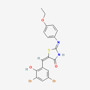 molecular formula C18H14Br2N2O3S B10889357 (2E,5E)-5-(3,5-dibromo-2-hydroxybenzylidene)-2-[(4-ethoxyphenyl)imino]-1,3-thiazolidin-4-one 