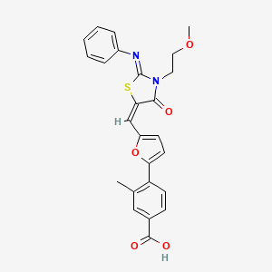 molecular formula C25H22N2O5S B10889367 4-(5-{(E)-[(2Z)-3-(2-methoxyethyl)-4-oxo-2-(phenylimino)-1,3-thiazolidin-5-ylidene]methyl}furan-2-yl)-3-methylbenzoic acid 