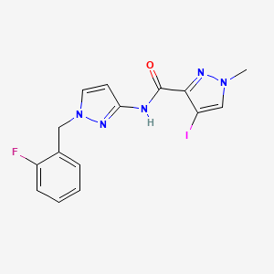 molecular formula C15H13FIN5O B10889508 N-[1-(2-fluorobenzyl)-1H-pyrazol-3-yl]-4-iodo-1-methyl-1H-pyrazole-3-carboxamide 