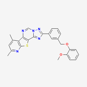 molecular formula C26H21N5O2S B10889578 4-[3-[(2-methoxyphenoxy)methyl]phenyl]-11,13-dimethyl-16-thia-3,5,6,8,14-pentazatetracyclo[7.7.0.02,6.010,15]hexadeca-1(9),2,4,7,10(15),11,13-heptaene 