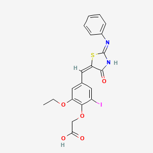 molecular formula C20H17IN2O5S B10889597 2-[4-[(E)-(2-anilino-4-oxo-1,3-thiazol-5-ylidene)methyl]-2-ethoxy-6-iodophenoxy]acetic acid 