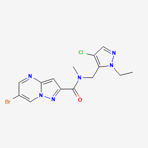 molecular formula C14H14BrClN6O B10889631 6-bromo-N-[(4-chloro-1-ethyl-1H-pyrazol-5-yl)methyl]-N-methylpyrazolo[1,5-a]pyrimidine-2-carboxamide 