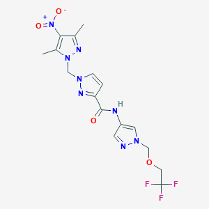 molecular formula C16H17F3N8O4 B10889715 1-[(3,5-dimethyl-4-nitro-1H-pyrazol-1-yl)methyl]-N-{1-[(2,2,2-trifluoroethoxy)methyl]-1H-pyrazol-4-yl}-1H-pyrazole-3-carboxamide 