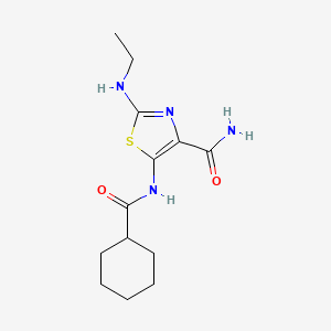 molecular formula C13H20N4O2S B10890016 5-[(Cyclohexylcarbonyl)amino]-2-(ethylamino)-1,3-thiazole-4-carboxamide 