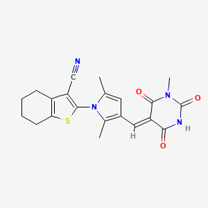 2-{2,5-dimethyl-3-[(Z)-(1-methyl-2,4,6-trioxotetrahydropyrimidin-5(2H)-ylidene)methyl]-1H-pyrrol-1-yl}-4,5,6,7-tetrahydro-1-benzothiophene-3-carbonitrile