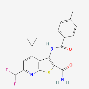 molecular formula C20H17F2N3O2S B10890078 4-Cyclopropyl-6-(difluoromethyl)-3-[(4-methylbenzoyl)amino]thieno[2,3-b]pyridine-2-carboxamide 