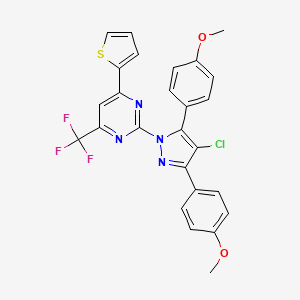 molecular formula C26H18ClF3N4O2S B10890217 2-[4-chloro-3,5-bis(4-methoxyphenyl)-1H-pyrazol-1-yl]-4-(thiophen-2-yl)-6-(trifluoromethyl)pyrimidine 