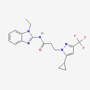 molecular formula C19H20F3N5O B10890243 3-[5-cyclopropyl-3-(trifluoromethyl)-1H-pyrazol-1-yl]-N-(1-ethyl-1H-benzimidazol-2-yl)propanamide 