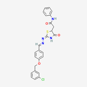 molecular formula C25H21ClN4O3S B10890265 2-{(2E)-2-[(2E)-{4-[(3-chlorobenzyl)oxy]benzylidene}hydrazinylidene]-4-oxo-1,3-thiazolidin-5-yl}-N-phenylacetamide 