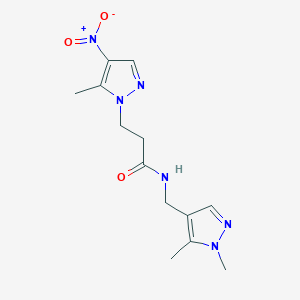 molecular formula C13H18N6O3 B10890375 N-[(1,5-dimethyl-1H-pyrazol-4-yl)methyl]-3-(5-methyl-4-nitro-1H-pyrazol-1-yl)propanamide 