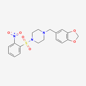 molecular formula C18H19N3O6S B10890469 1-(1,3-Benzodioxol-5-ylmethyl)-4-[(2-nitrophenyl)sulfonyl]piperazine 