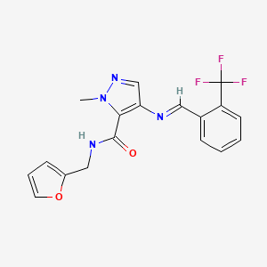 N-(furan-2-ylmethyl)-1-methyl-4-({(E)-[2-(trifluoromethyl)phenyl]methylidene}amino)-1H-pyrazole-5-carboxamide