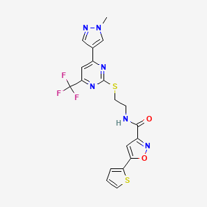 molecular formula C19H15F3N6O2S2 B10890601 N-(2-{[4-(1-methyl-1H-pyrazol-4-yl)-6-(trifluoromethyl)pyrimidin-2-yl]sulfanyl}ethyl)-5-(thiophen-2-yl)-1,2-oxazole-3-carboxamide 