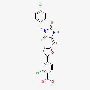 2-chloro-4-(5-{(E)-[1-(4-chlorobenzyl)-2,5-dioxoimidazolidin-4-ylidene]methyl}furan-2-yl)benzoic acid