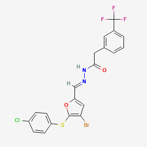 molecular formula C20H13BrClF3N2O2S B10890625 N'-[(E)-{4-bromo-5-[(4-chlorophenyl)sulfanyl]furan-2-yl}methylidene]-2-[3-(trifluoromethyl)phenyl]acetohydrazide 