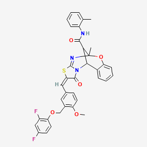 (2E)-2-{3-[(2,4-difluorophenoxy)methyl]-4-methoxybenzylidene}-5-methyl-N-(2-methylphenyl)-1-oxo-1,2-dihydro-5H,11H-5,11-methano[1,3]thiazolo[2,3-d][1,3,5]benzoxadiazocine-13-carboxamide