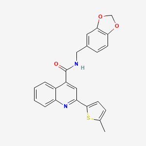 molecular formula C23H18N2O3S B10890800 N-(1,3-benzodioxol-5-ylmethyl)-2-(5-methylthiophen-2-yl)quinoline-4-carboxamide 