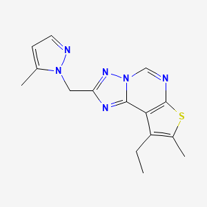 molecular formula C15H16N6S B10890862 9-ethyl-8-methyl-2-[(5-methyl-1H-pyrazol-1-yl)methyl]thieno[3,2-e][1,2,4]triazolo[1,5-c]pyrimidine 