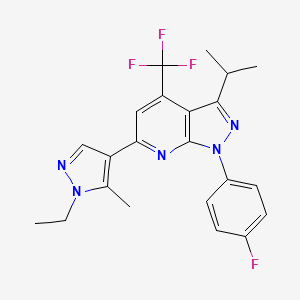 molecular formula C22H21F4N5 B10890875 6-(1-ethyl-5-methyl-1H-pyrazol-4-yl)-1-(4-fluorophenyl)-3-(propan-2-yl)-4-(trifluoromethyl)-1H-pyrazolo[3,4-b]pyridine 