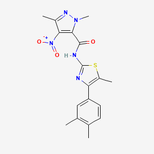 molecular formula C18H19N5O3S B10890969 N-[4-(3,4-dimethylphenyl)-5-methyl-1,3-thiazol-2-yl]-1,3-dimethyl-4-nitro-1H-pyrazole-5-carboxamide 