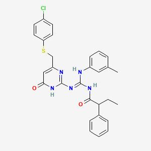 N-{(Z)-[(6-{[(4-chlorophenyl)sulfanyl]methyl}-4-oxo-1,4-dihydropyrimidin-2-yl)amino][(3-methylphenyl)amino]methylidene}-2-phenylbutanamide