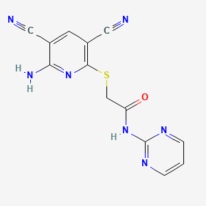 molecular formula C13H9N7OS B10890988 2-[(6-amino-3,5-dicyanopyridin-2-yl)sulfanyl]-N-(pyrimidin-2-yl)acetamide 