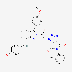 molecular formula C35H34N6O5 B10890994 1-{2-[(7E)-7-(4-methoxybenzylidene)-3-(4-methoxyphenyl)-3,3a,4,5,6,7-hexahydro-2H-indazol-2-yl]-2-oxoethyl}-5-(2-methylphenyl)-3a,6a-dihydropyrrolo[3,4-d][1,2,3]triazole-4,6(1H,5H)-dione 