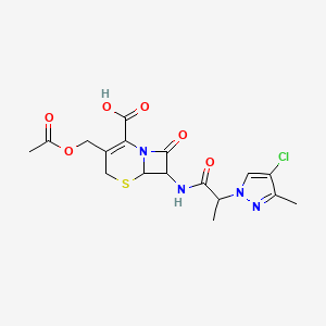 molecular formula C17H19ClN4O6S B10891480 3-[(acetyloxy)methyl]-7-{[2-(4-chloro-3-methyl-1H-pyrazol-1-yl)propanoyl]amino}-8-oxo-5-thia-1-azabicyclo[4.2.0]oct-2-ene-2-carboxylic acid 