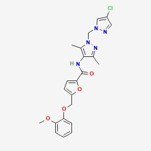 molecular formula C22H22ClN5O4 B10891523 N-{1-[(4-chloro-1H-pyrazol-1-yl)methyl]-3,5-dimethyl-1H-pyrazol-4-yl}-5-[(2-methoxyphenoxy)methyl]furan-2-carboxamide 