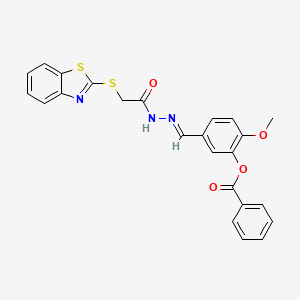 molecular formula C24H19N3O4S2 B10891572 5-[(E)-{2-[(1,3-benzothiazol-2-ylsulfanyl)acetyl]hydrazinylidene}methyl]-2-methoxyphenyl benzoate 