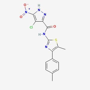 molecular formula C15H12ClN5O3S B10891595 4-chloro-N-[5-methyl-4-(4-methylphenyl)-1,3-thiazol-2-yl]-3-nitro-1H-pyrazole-5-carboxamide 