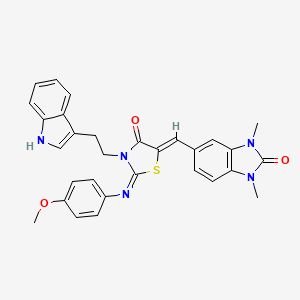 molecular formula C30H27N5O3S B10891659 5-[(Z)-{(2Z)-3-[2-(1H-indol-3-yl)ethyl]-2-[(4-methoxyphenyl)imino]-4-oxo-1,3-thiazolidin-5-ylidene}methyl]-1,3-dimethyl-1,3-dihydro-2H-benzimidazol-2-one 