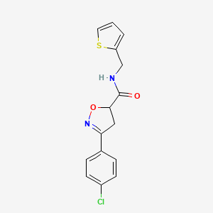 molecular formula C15H13ClN2O2S B10891713 3-(4-chlorophenyl)-N-(thiophen-2-ylmethyl)-4,5-dihydro-1,2-oxazole-5-carboxamide 