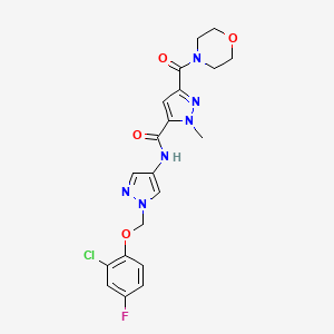 molecular formula C20H20ClFN6O4 B10891973 N-{1-[(2-chloro-4-fluorophenoxy)methyl]-1H-pyrazol-4-yl}-1-methyl-3-(morpholin-4-ylcarbonyl)-1H-pyrazole-5-carboxamide 