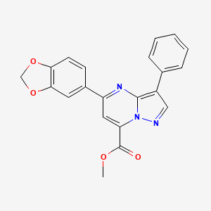 molecular formula C21H15N3O4 B10892156 Methyl 5-(1,3-benzodioxol-5-yl)-3-phenylpyrazolo[1,5-a]pyrimidine-7-carboxylate 