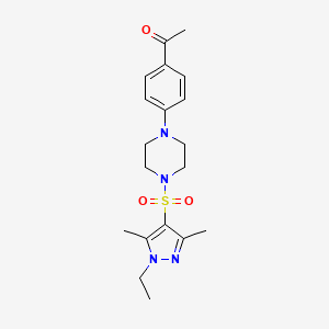 molecular formula C19H26N4O3S B10892190 1-(4-{4-[(1-ethyl-3,5-dimethyl-1H-pyrazol-4-yl)sulfonyl]piperazin-1-yl}phenyl)ethanone 