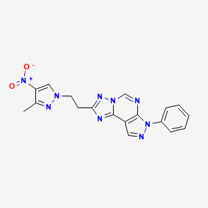 molecular formula C18H15N9O2 B10892218 2-[2-(3-methyl-4-nitro-1H-pyrazol-1-yl)ethyl]-7-phenyl-7H-pyrazolo[4,3-e][1,2,4]triazolo[1,5-c]pyrimidine 