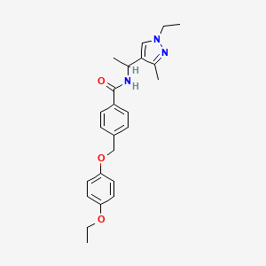 molecular formula C24H29N3O3 B10892344 4-[(4-ethoxyphenoxy)methyl]-N-[1-(1-ethyl-3-methyl-1H-pyrazol-4-yl)ethyl]benzamide 