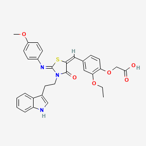 {2-ethoxy-4-[(E)-{(2Z)-3-[2-(1H-indol-3-yl)ethyl]-2-[(4-methoxyphenyl)imino]-4-oxo-1,3-thiazolidin-5-ylidene}methyl]phenoxy}acetic acid