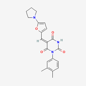 molecular formula C21H21N3O4 B10892389 (5E)-1-(3,4-dimethylphenyl)-5-{[5-(pyrrolidin-1-yl)furan-2-yl]methylidene}pyrimidine-2,4,6(1H,3H,5H)-trione 